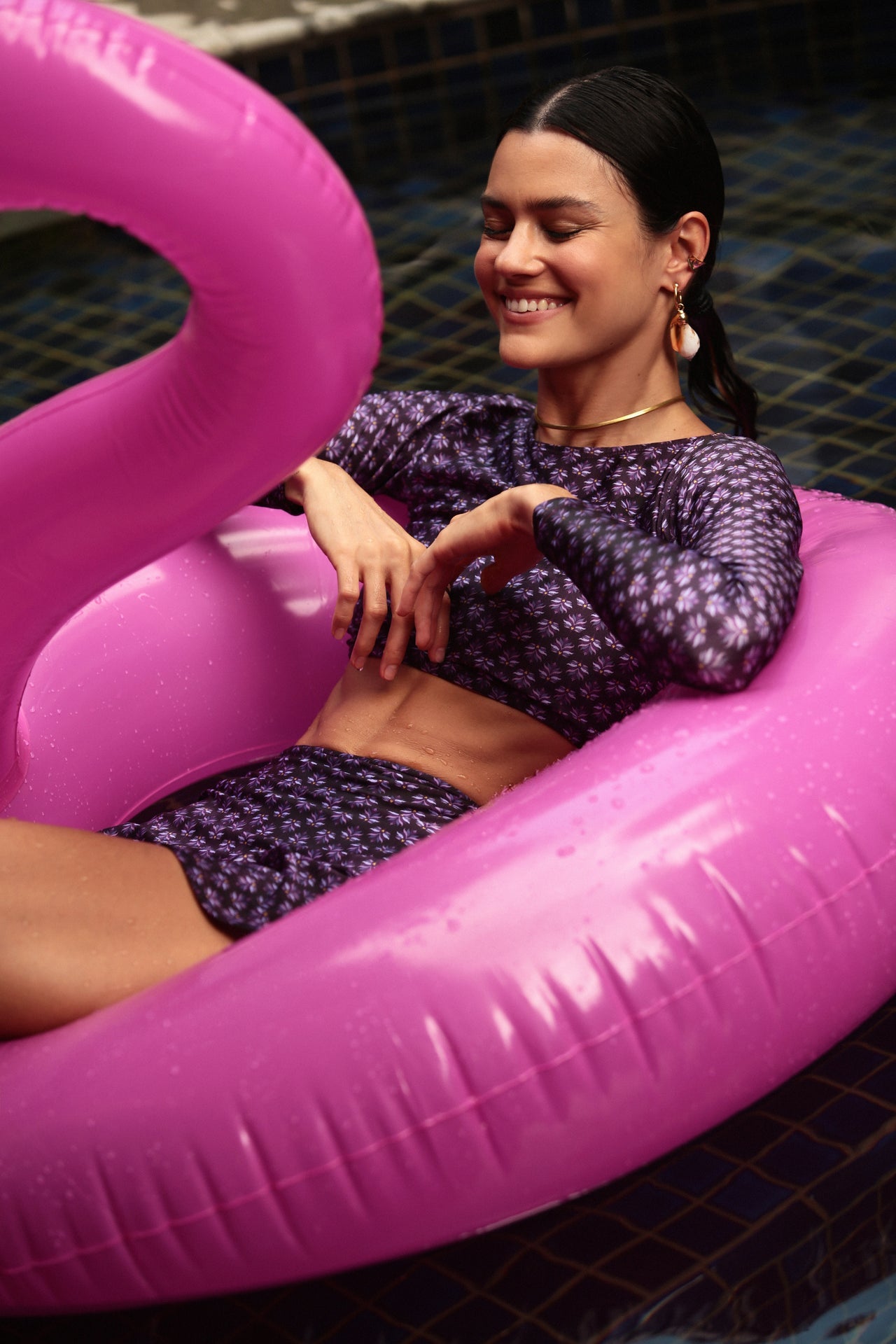 Top cropped manga longa Lilac