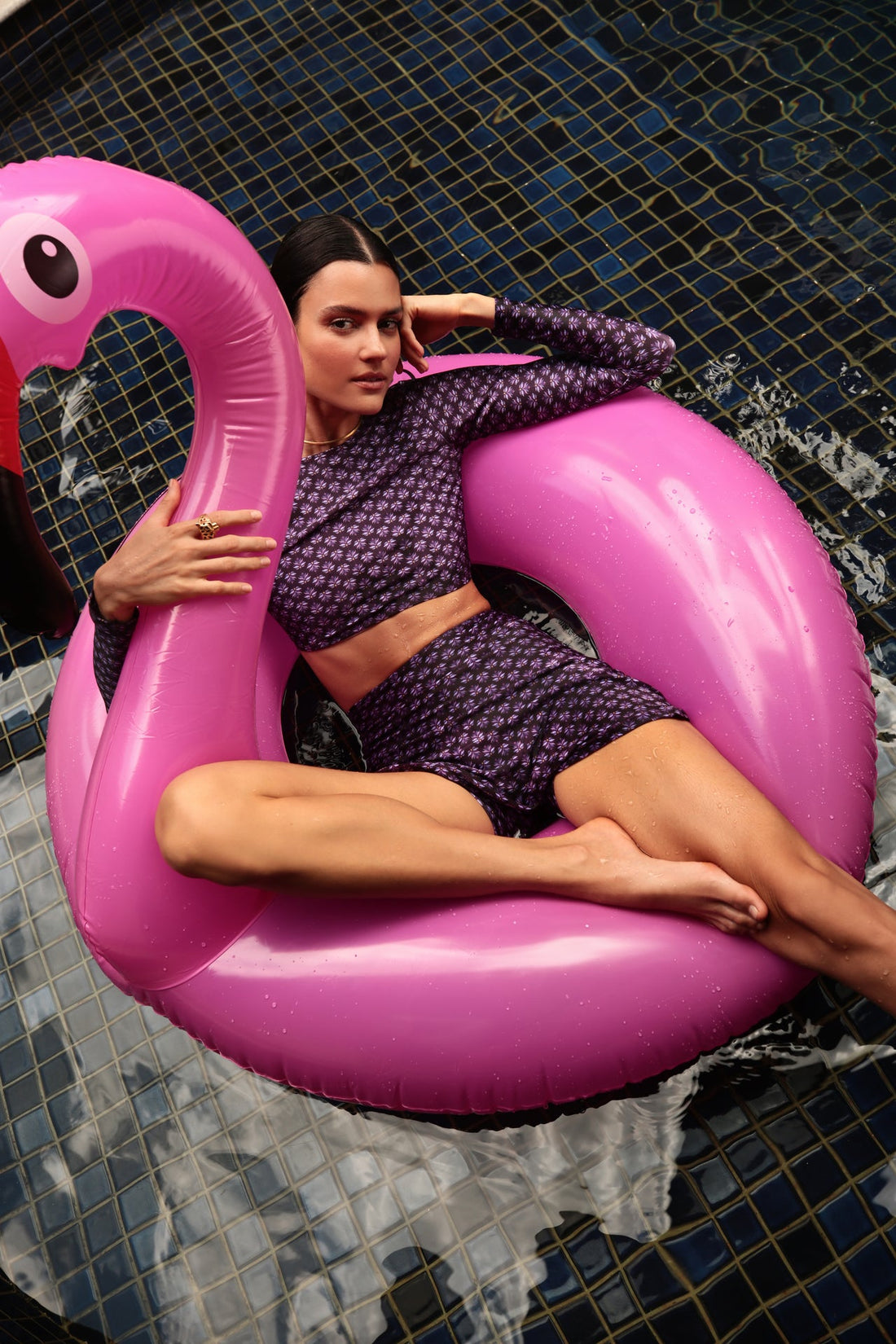 Top cropped manga longa Lilac