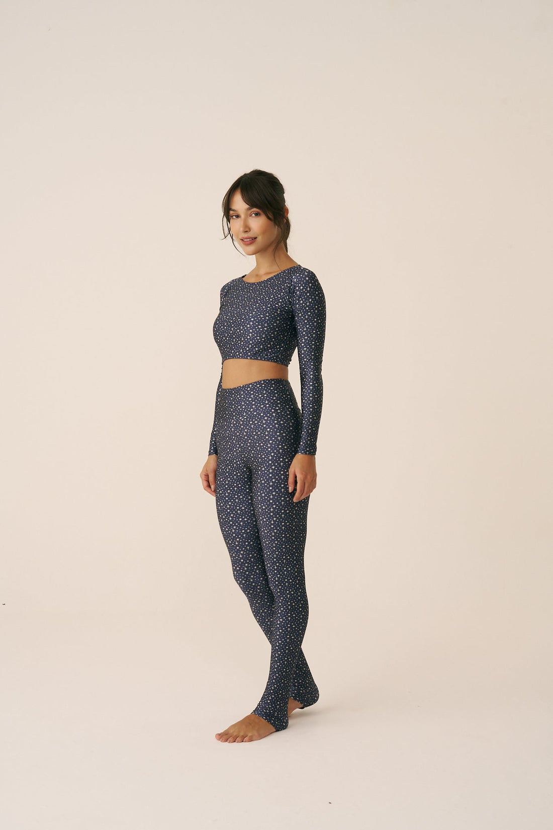 Top cropped manga longa Blue Galaxy