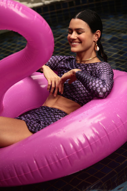 Top cropped manga longa Lilac